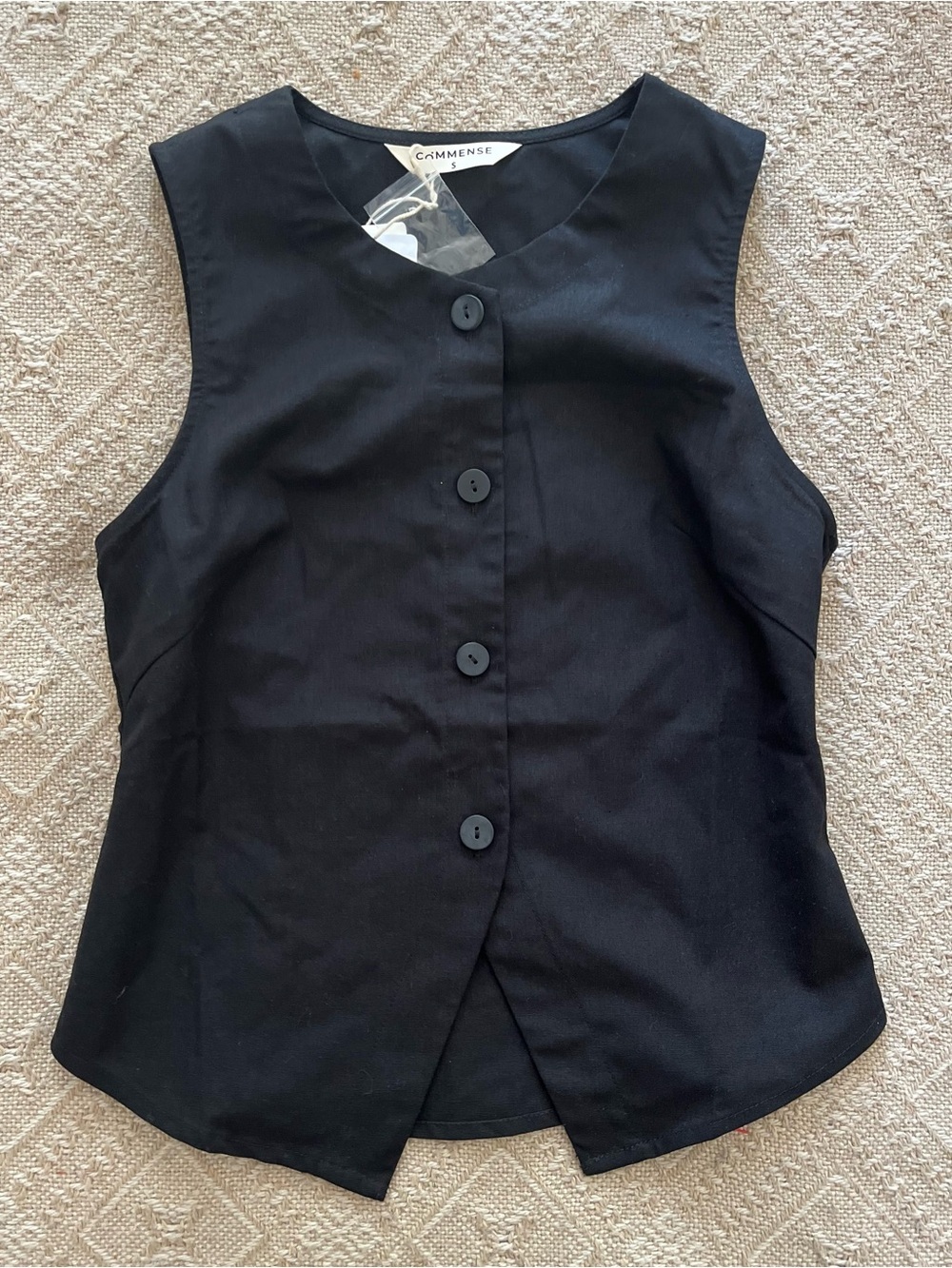 NWT Commense Black Linen Blend Button Front Vest Top Minimalist Sleeveless